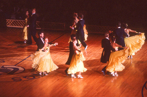 Ballroom dancers performing in gym, Mar 1989