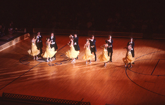 Ballroom dancers performing in gym, Mar 1989