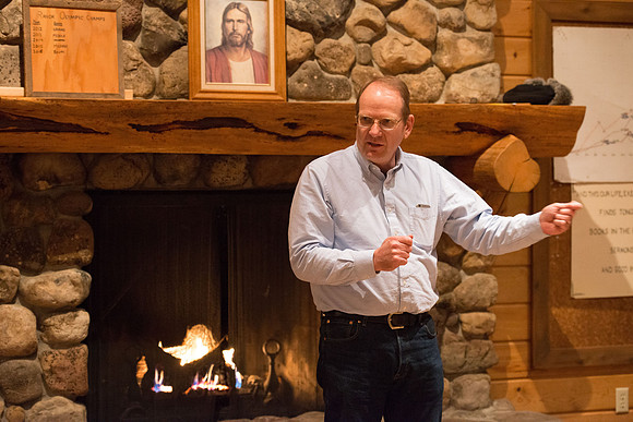 Retreat for teachers at the Sky Mountain Lodge in Victor, Idaho. Participants share a favorite book.