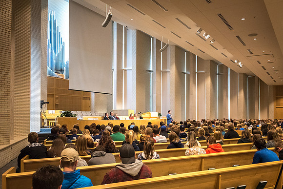 High School students attend the Department Fair in the I-Center. 2017
