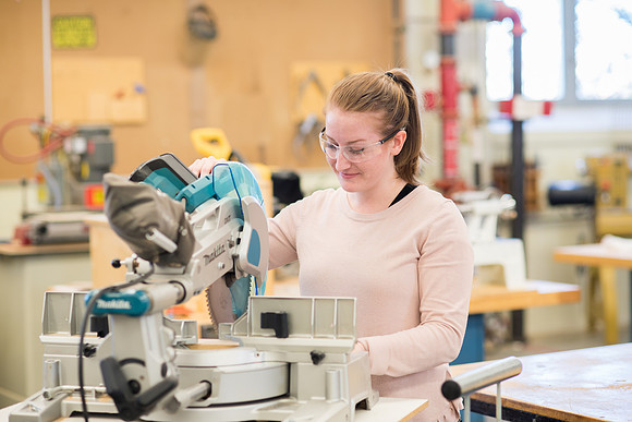 Student works in the Woodshop.