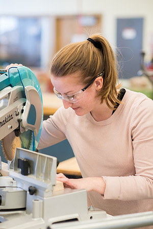 Student works in the Woodshop.