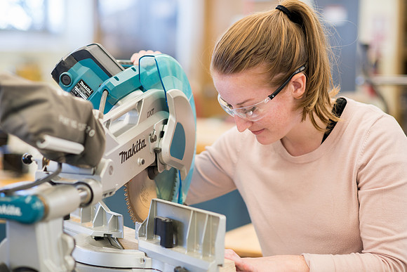 Student works in the Woodshop.