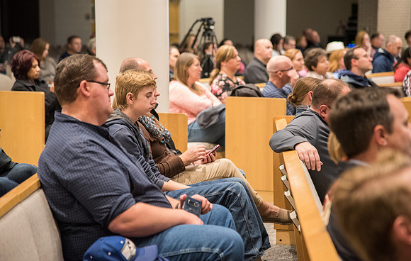 Parents of upcoming college students participate in a Conference session in the Taylor Chapel.