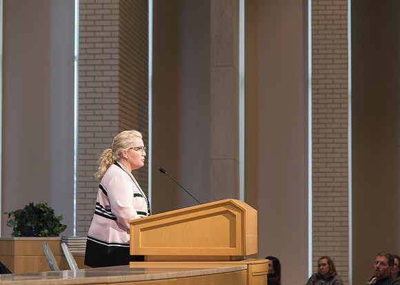 Parents of upcoming college students participate in a Conference session in the Taylor Chapel.