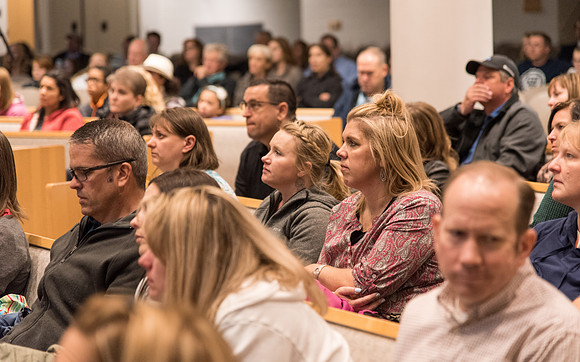 Parents of upcoming college students participate in a Conference session in the Taylor Chapel.