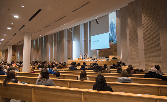 Parents of upcoming college students participate in a Conference session in the Taylor Chapel.
