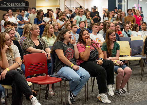 Freshman and other students on campus at I-Night. They participate in many activities.