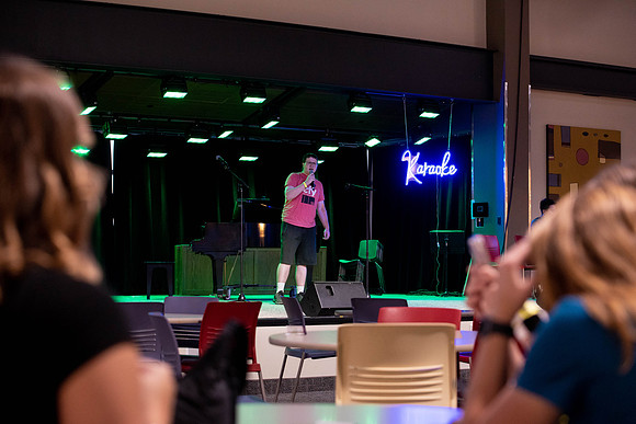 Freshman and other students on campus at I-Night. They participate in many activities.