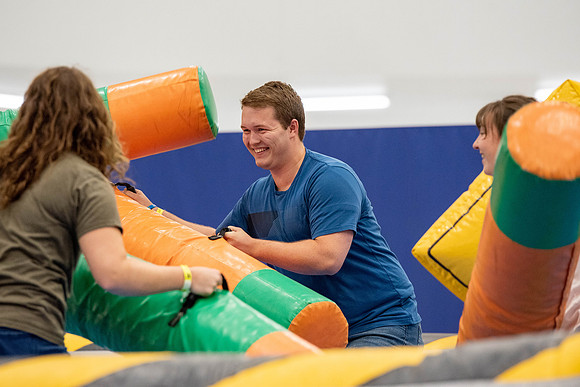 Freshman and other students on campus at I-Night. They participate in many activities.