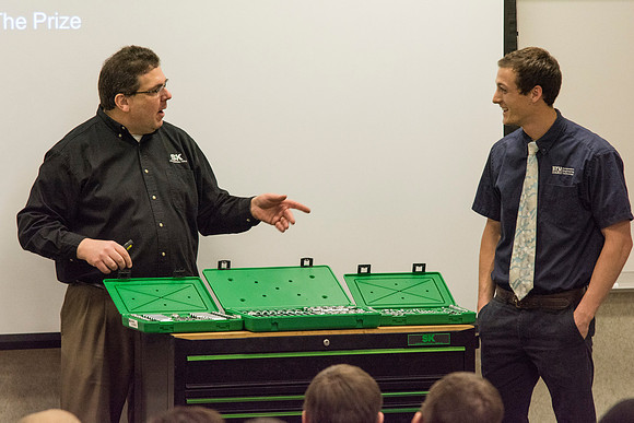 SK Tools representative Rob Conrad speaks to Automotive and Engineering students in the Austin Builiding.