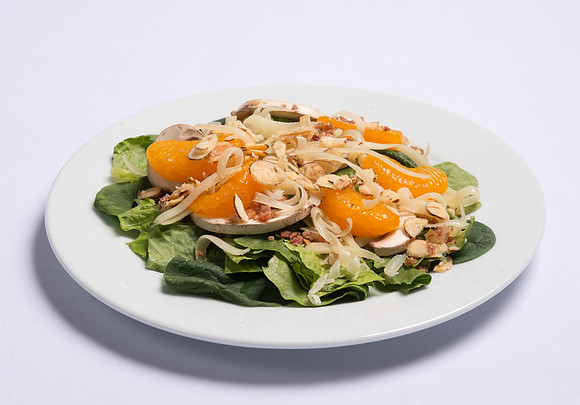 BYU-Idaho Food Service Catering. Signature SpinachSalad Our most popular Salad. Fresh mixed Salad Greens with Spinach. Layered with Bacon Bits, shredded Swiss Cheese, sliced Mushrooms, Mandarin Orange
