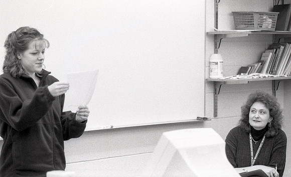Elementary Education students practice in the classroom. December 1999.