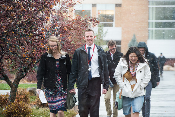 BYU-Idaho Disciple Leader Conference. Students walking to the Taylor Building to learn about becoming better disciples of Jesus Christ. Nov 2017