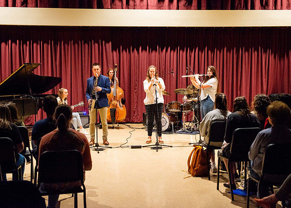 Performance of two jazz bands held at the Ensemble Hall.
