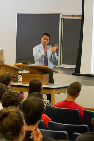 Brother Hyrum Lewis teaches American Foundations during the 2014 Spring Semester.