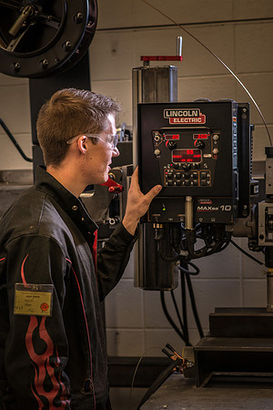 Welding Lab Welding student Josh Geary. Lincoln Electric arc welder.