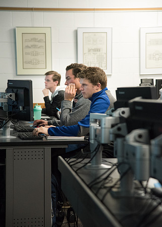 BYU-Idaho Design and Construction Management students taking the class "Building Info Modeling" in the Austin Building. Fall Semester. Nov 2017