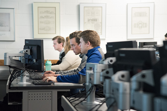 BYU-Idaho Design and Construction Management students taking the class "Building Info Modeling" in the Austin Building. Fall Semester. Nov 2017