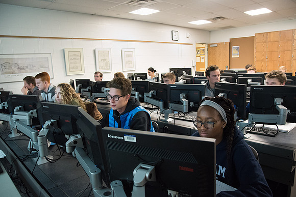 BYU-Idaho Design and Construction Management students taking the class "Building Info Modeling" in the Austin Building. Fall Semester. Nov 2017