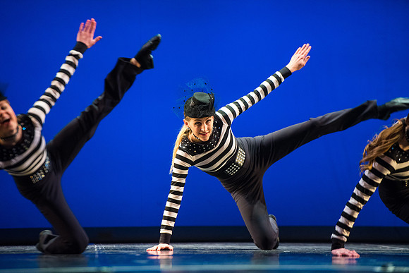 Student Dancers come together and perform Extravadance in the Kirkham Auditorium.