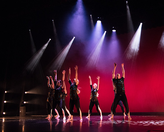 Student Dancers come together and perform Extravadance in the Kirkham Auditorium.