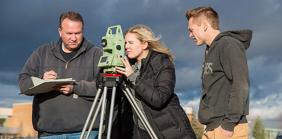Kim Leavitt teaches a Land Surveying class.