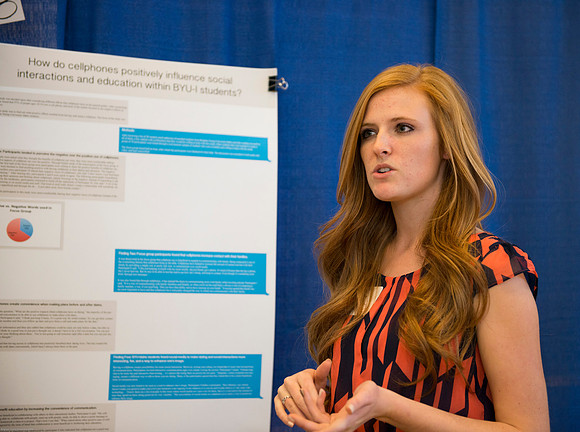 Students present their projects for the Student Research and Creative Works Conference.