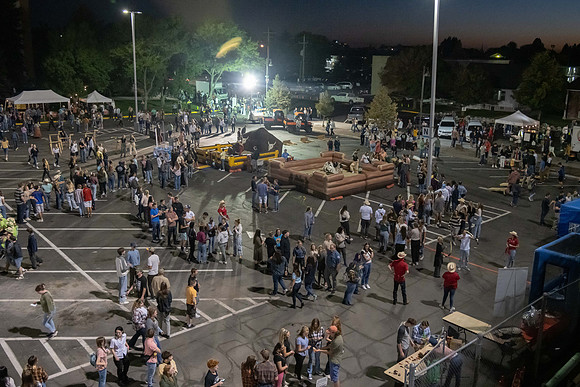 Students gather on campus to celebrate First Friday events.