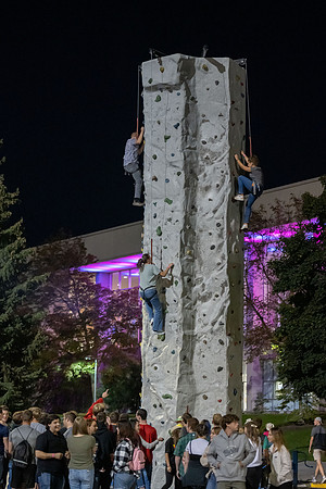 Students gather on campus to celebrate First Friday events.