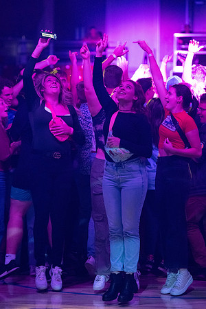 Students gather on campus to celebrate First Friday events.