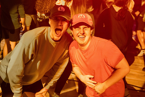 Students gather on campus to celebrate First Friday events.