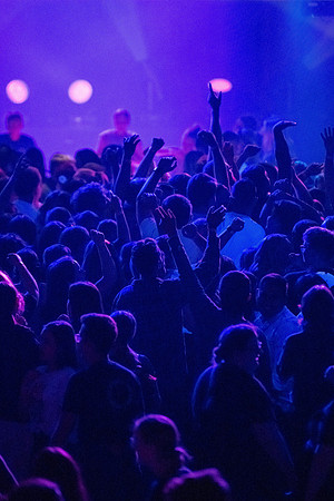 Students gather on campus to celebrate First Friday events.