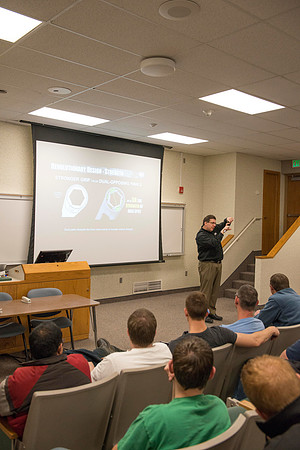 SK Tools representative Rob Conrad speaks to Automotive and Engineering students in the Austin Builiding.