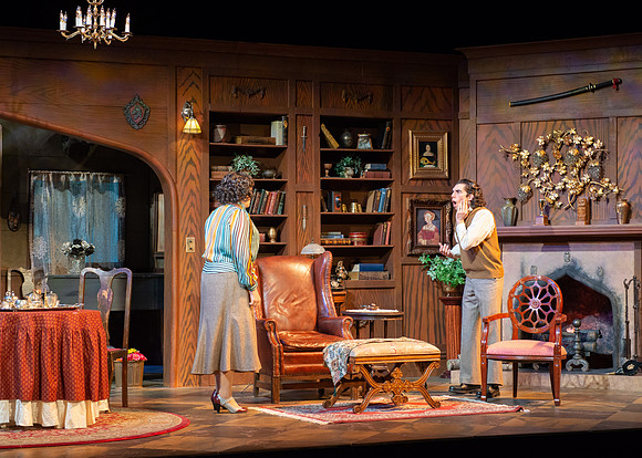 Drama dress rehearsal for the Blithe Spirit play in the Snow theater.