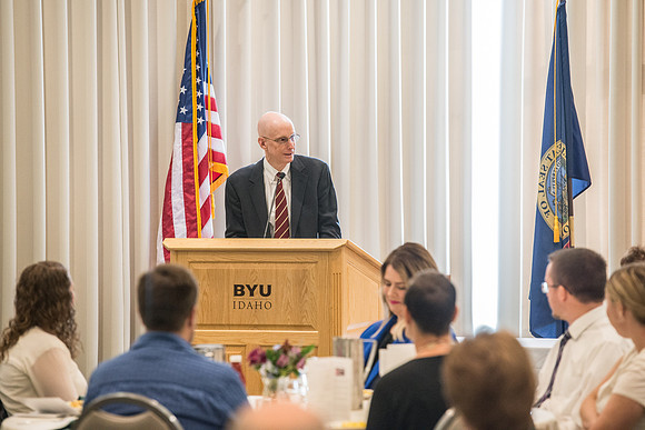 Emeritus Breakfast, Nov 2018, BYU-Idaho Alumni Award of excellence was awarded to Jon Beesley.