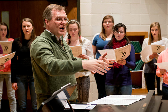 Brother Randall Kempton teaches and conducts his Collegiate Singers Choir.
