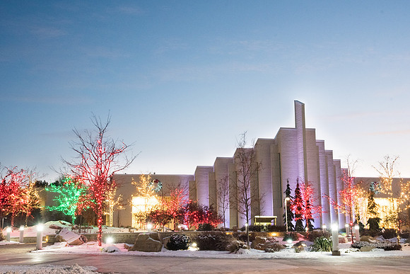 BYU-Idaho Taylor Building Quad Christmas Lights. Fall Semester. Dec 2017