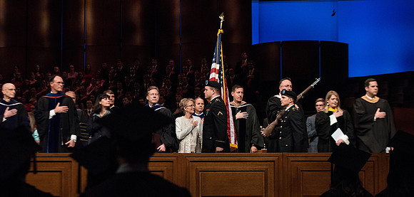 The BYU-Idaho ROTC posts the colors.