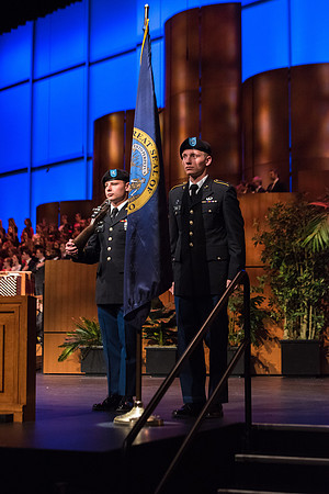 The BYU-Idaho ROTC posts the colors.