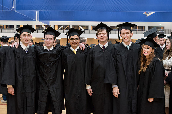 Graduates meet in the I-Center Courts for Processional.