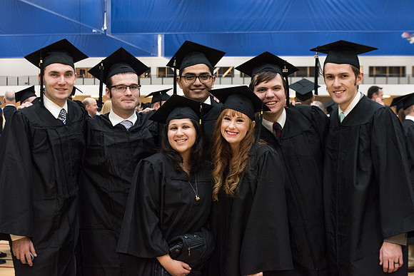 Graduates meet in the I-Center Courts for Processional.