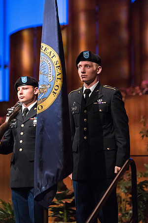 The BYU-Idaho ROTC posts the colors.