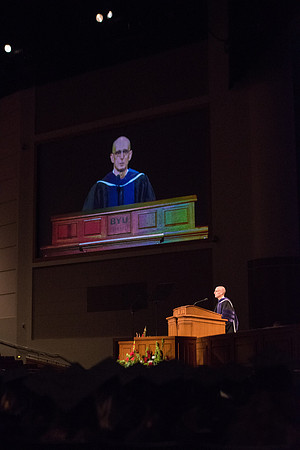President Henry J. Eyring speaks during Commencement.