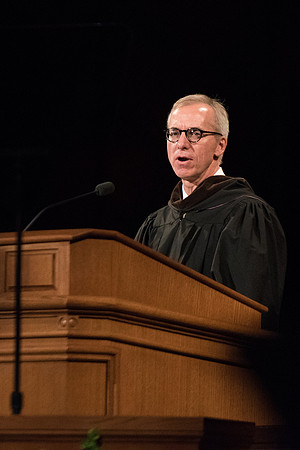 Academic Vice President Kelly Burgener speaks during Commencement.