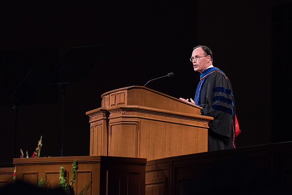 Bishop W. Christopher Waddell speaks during Commencement.
