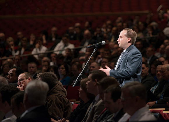 President Gilbert and Elder David A. Bednar Have a Q&A style meeting for the BYU-Idaho employees. Elder Bednar was the President during the transition of Ricks College to BYU-Idaho.