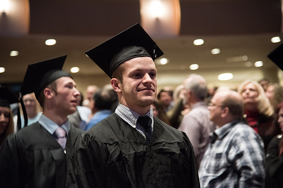 BYU-Idaho Graduation. Fall Semester. Students walking into the iCenter for Commencement. Dec 2017
