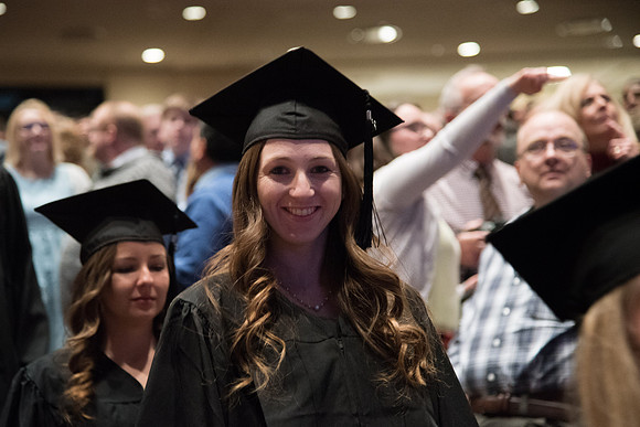 BYU-Idaho Graduation. Fall Semester. Students walking into the iCenter for Commencement. Dec 2017