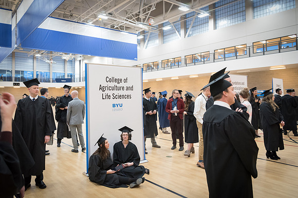 Graduates and their families gather in the I-Center for the Fall 2017 Commencement.